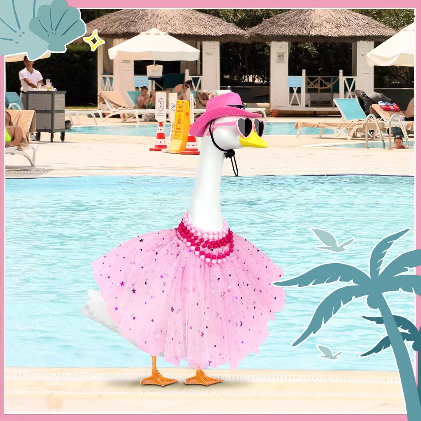 Princess Porch Goose Outfits Summer Goose Clothes, Cute Goose Outfit with Tutu Saree Goose Costume Fits 17-23 inches for Outdoor Garden Lawn Art Decor(Pink)