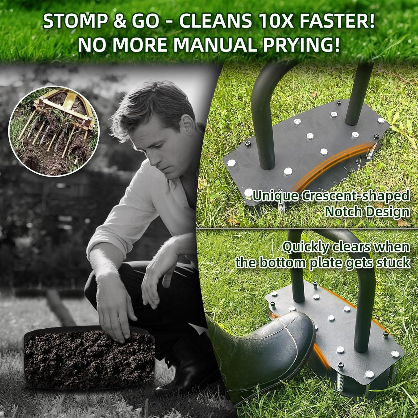 [Bolt-On Base] Lawn Aerator - Kick to Unclog Jammed Springs in 3 Secs! No Welding to Ever Break, 12.2"x6" Wide Plate Saves 20% Time, for Compacted Clay Soil (Pre-Assembled)