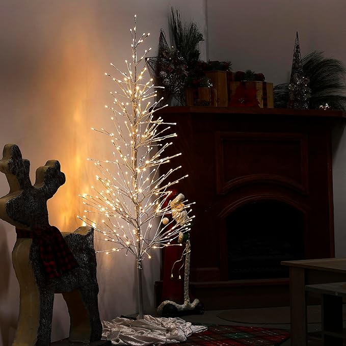 Alpine Corporation 65" H Indoor/Outdoor Pre-Lit Silver Foil Christmas Tree with Yard Stake and 360 LED Lights, Christmas Decoration