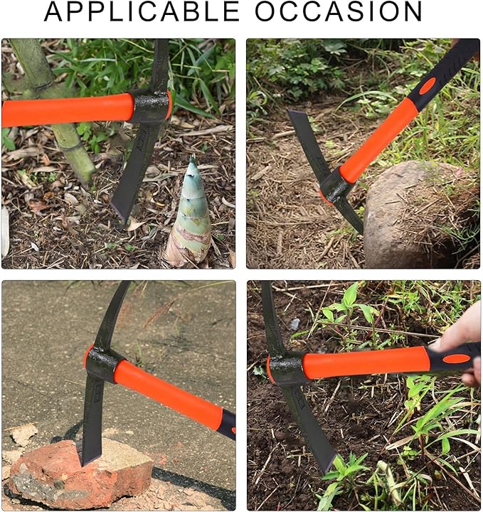 Garden Pick Mattock Fiberglass Handle For Soil Breaking Planting Camping Landscaping Home Excavation Trail Maintenance