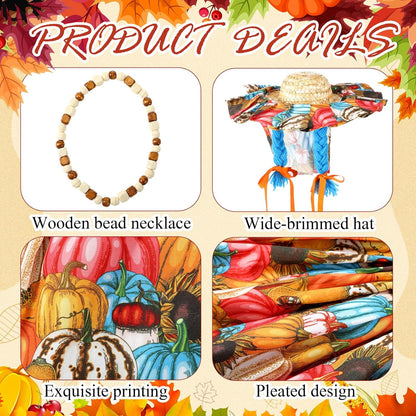 Fall Thanksgiving Goose Outfit Sunflower Porch Goose Costume with Hat Necklace for 23 Autumn Patio Yard Lawn Decor(Multicolor Sunflower)