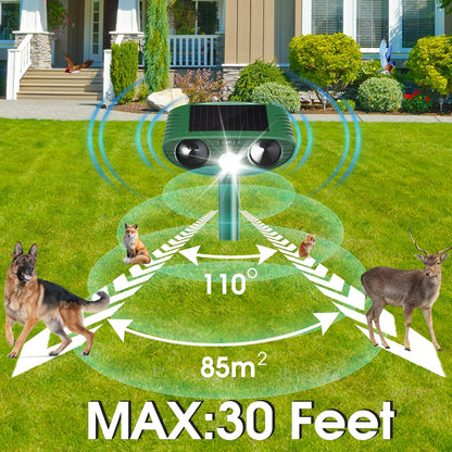 2 Pack Solar Animal Repeller Outdoor, Cat Deterrent with Ultrasonic & Flashing LED - Night Time Motion Activated Pest Control for Garden Yard to Repel Cats, Raccoons, Deer, Skunks, Squirrels