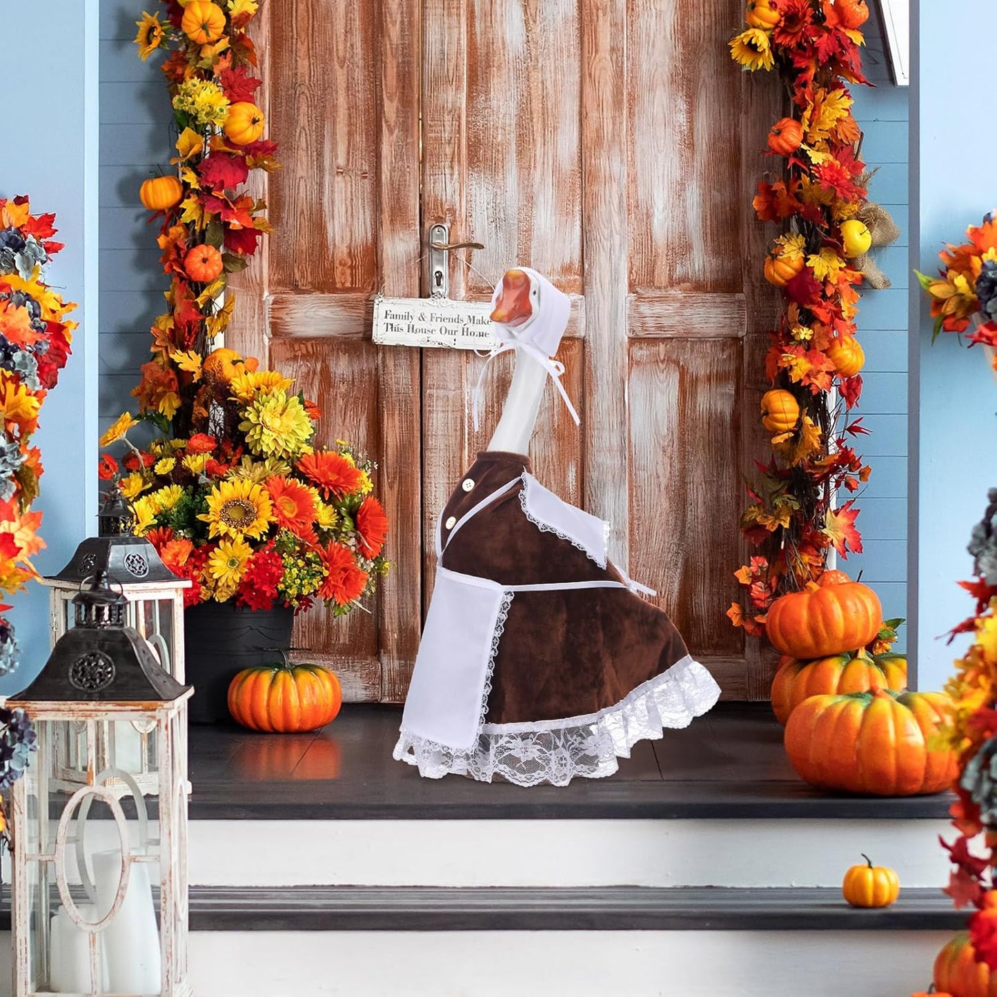 Fall Pilgrim Goose Outfit Autumn Dresses Clothes for 23" High Cement or Plastic Porch Goose Costume for Yard Lawn Outdoor Garden Patio Statue Thanksgiving Day Xmas Holiday Decor