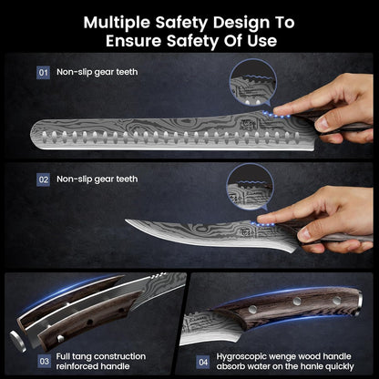 Brisket Slicing Knife Set, Carving and Boning Knife for Meat & Turkey Cutting, Japanese Style High Carbon Steel Kitchen Knives Set For Home & BBQ, Wood Ergonomic Full Tang Handle, Cooking Gift
