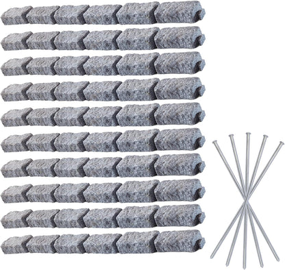 Beuta Landscape Edging | Garden Edging Border | Faux Stone Bricks for Lawn edging, Flower beds, Pathways & Yard Edging– 10 Packs | Each Section Has 6 Bricks 48"L x 4"W x 2.25"H | 30 Spikes |Greystone