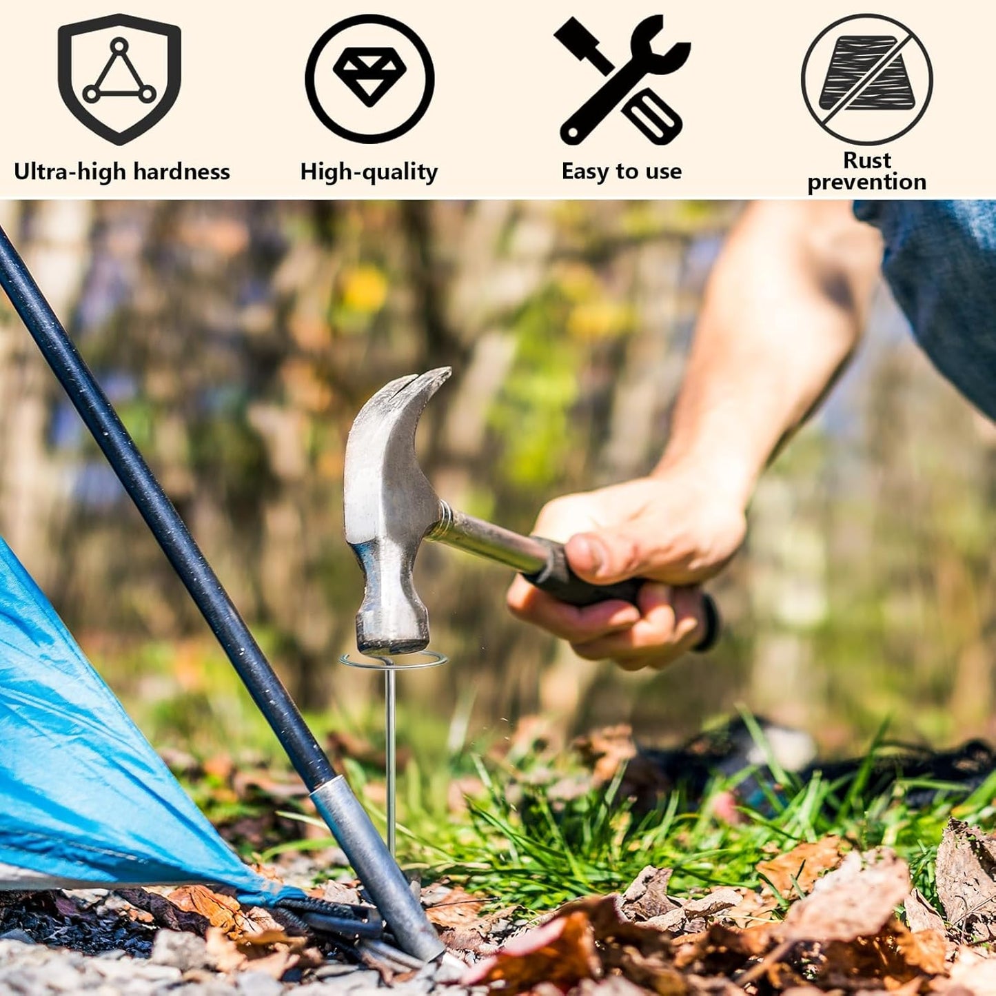 Landscape Fabric Pins, 150 Pack 6-Inch G-Shaped, Garden Galvanized Stakes, Hammer and Gloves Pair, Rust-Resistant Garden Pins for Securing Weed Barrier Fabric, Ground Cover, Irrigation Tubing