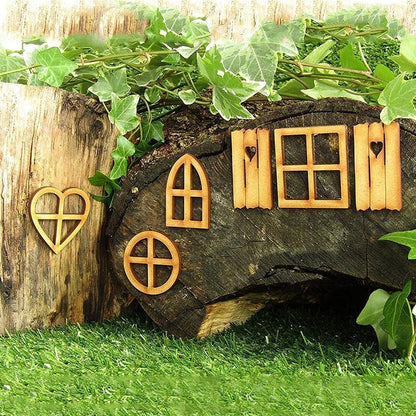 6Pcs Wooden Fairy Garden Door, Blank Fairy House Door and Windows Ornaments Tree Statues for Tree Trunk Yard Decoration, Outdoor Décor