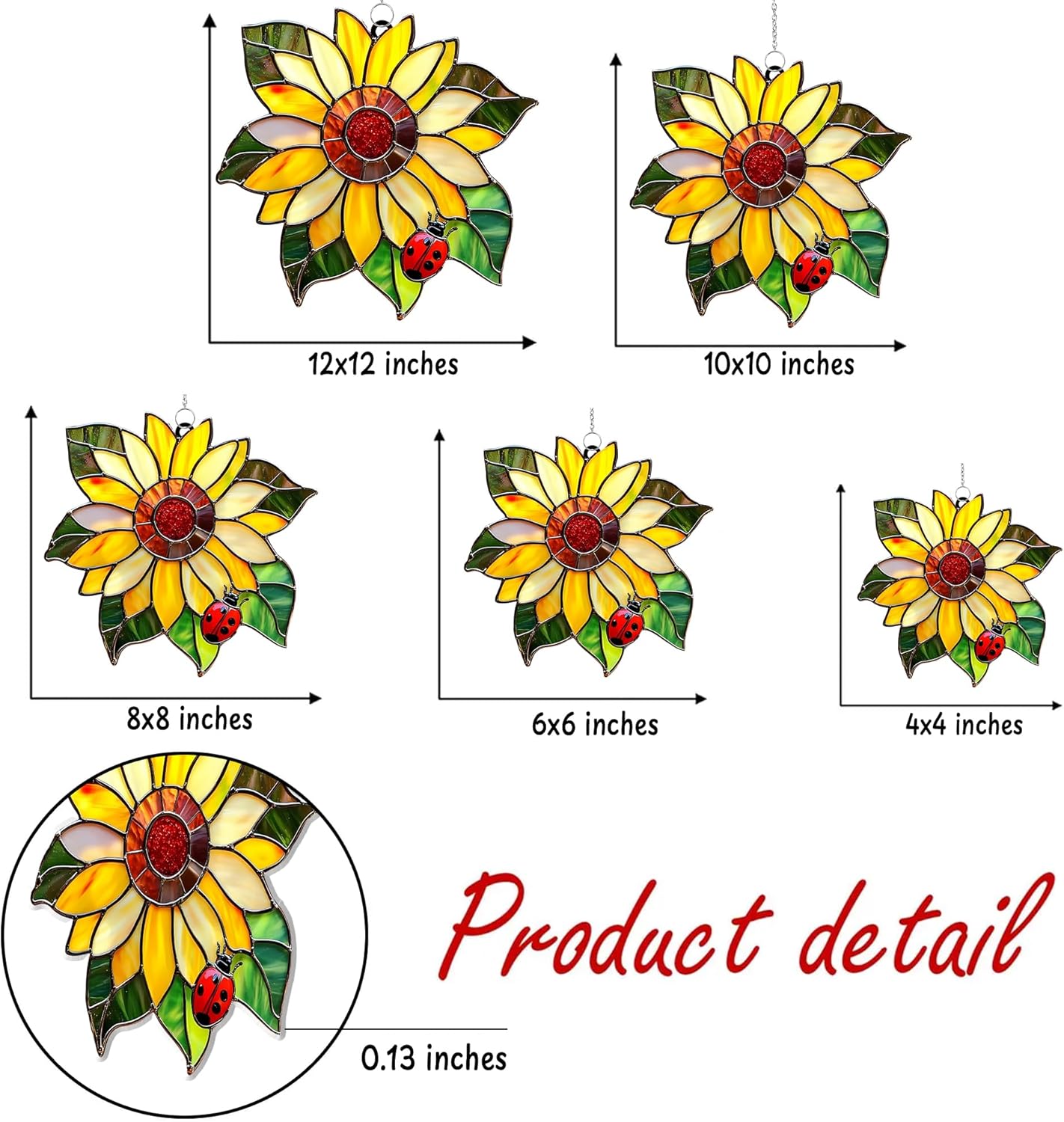 Ladybug Sunflower Acrylic Suncatcher Stained Glass Effect Window Car Hanging Christmas Ornament Indoor Outdoor Decor Garden Sun Catcher Panel for Sunflower Lover for Women Mom Grandma