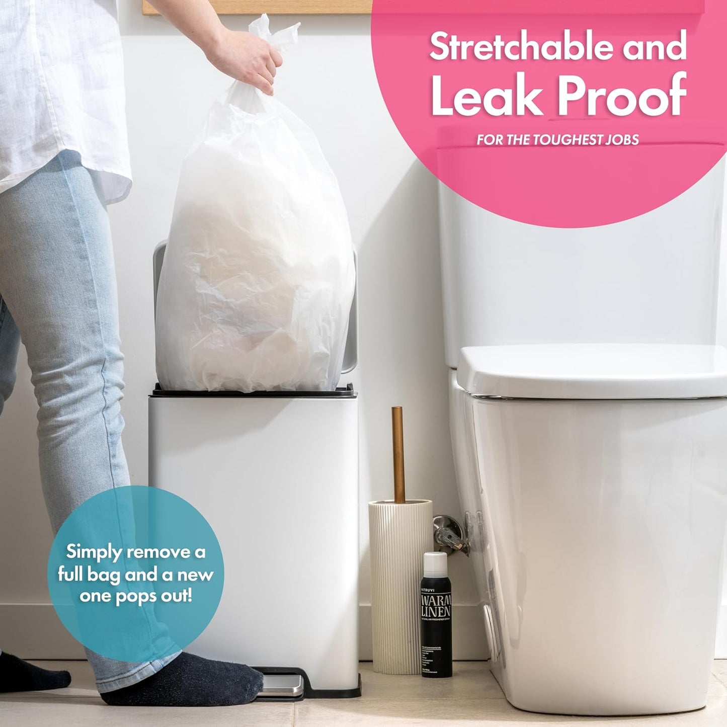 Trash Bags - Small Garbage Bags, Clear Trash Can Liners for Bathroom Bins, Bedroom, Office & Kitchen Waste, Multi-Purpose Household Wastebasket Cleaning Supplies - 4 Gallon, Pack of 10