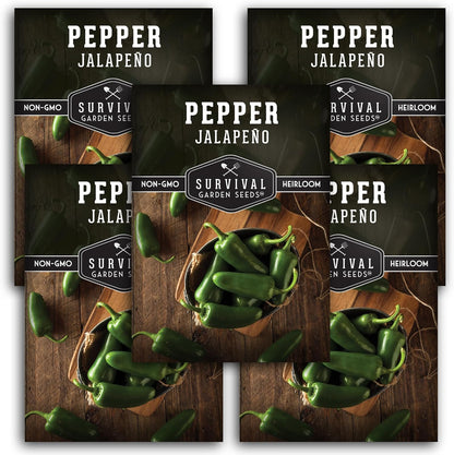 Jalapeño Pepper Seeds for Planting | Hot Heirloom Non-GMO Peppers for Pickling & Salsas – Survival Garden Seeds (5 Packs)