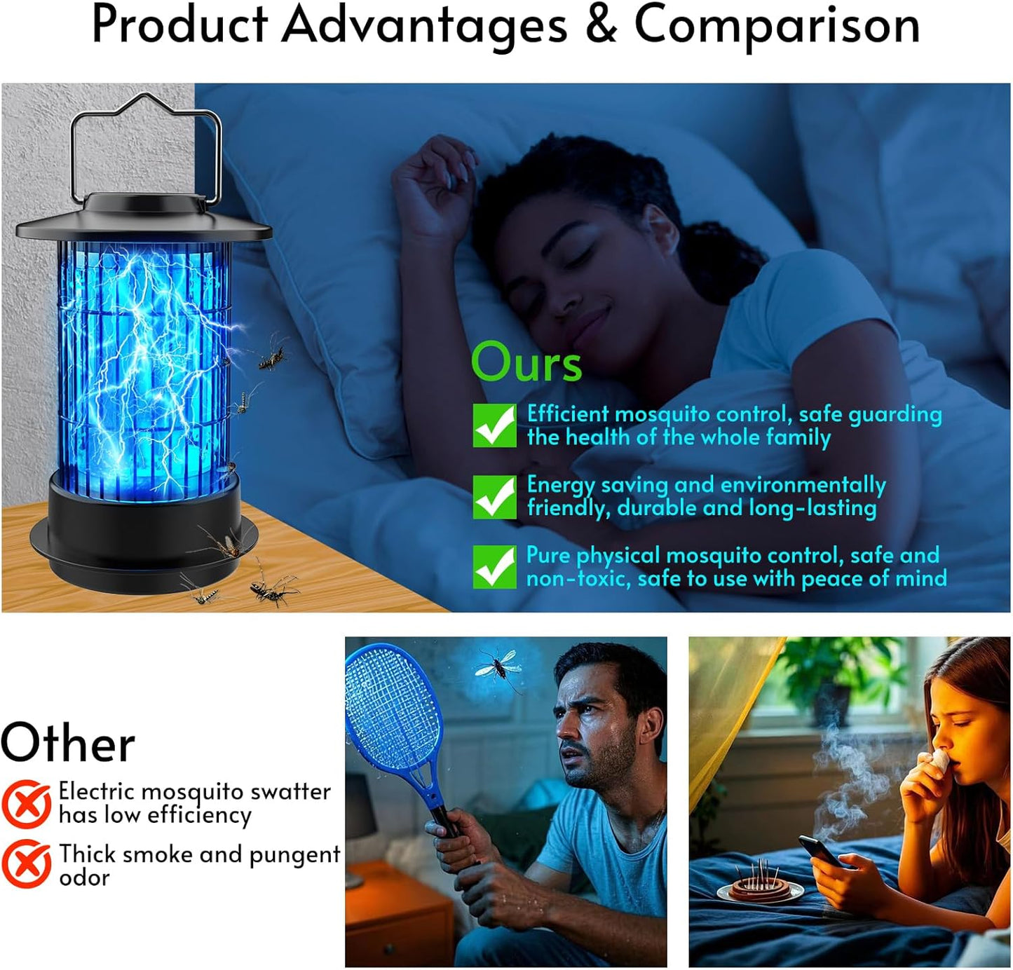 Bug Zapper - Bug Zapper Outdoor & Indoor Fly Zapper 4200V 4.92Ft Cord Mosquito Zapper Outdoor Mosquito Killer Fly Traps Insect Killer for Backyard Patio Home Camping, Plug-in