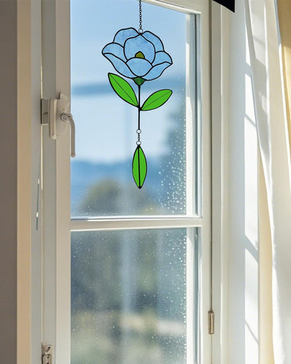 Flower Suncatchers, Stained Glass Window Hangings, Garden Suncatchers for Window and Wall Decor (B-Light Blue)