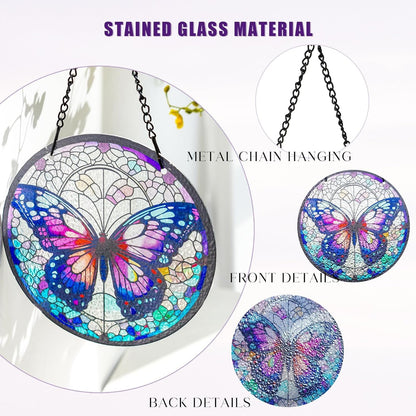 kanpura Sun Catchers Indoor Window Butterfly Stained Glass Suncatcher Window Hanging Decoration for Living Room Bedroom Home Balcony Decoration (6.3 Inch)