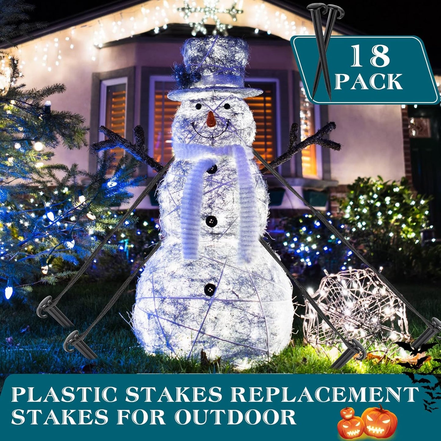 Vicenpal 18 Pcs 7 Inch Plastic Yard Stakes Inflatables Heavy Duty Plastic Garden Stakes for Tent Ground Replacement Outdoor Fence Lawn Pegs Landscape Staples Halloween Christmas Decorations (Black)