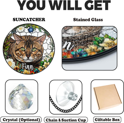 Personalized Pet Stained Glass Suncatcher Custom Name Dog Cat Photo Ornament Window Hanging Sympathy Gift for Loss of Pet Animal Memorial Bereavement Keepsake Remembrance Gift for Dog Lovers
