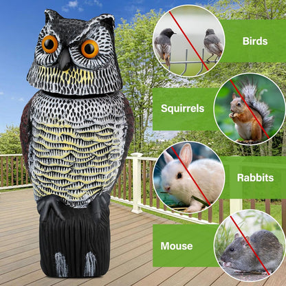 Owl Decoys to Scare Birds Squirrels Away, Rotatable Head Plastic Bird Deterrent, Waterproof Garden Owls Statue for Patio Yard Farm Protection Against Birds, Squirrels, Rabbits, Raccoons
