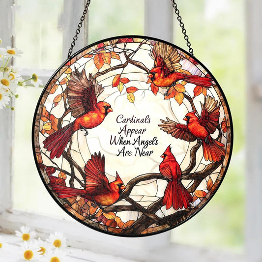 Cardinal Suncatcher Stained Glass Window Hanging Decor, Cardinal Remembrance Gifts, Cardinals