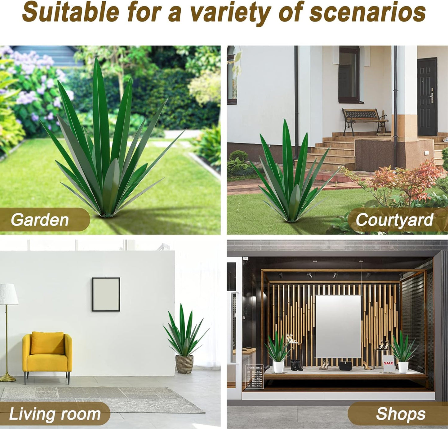Homight Large Agave Sculpture Rustic Metal Agave Plant Outdoor Interior Decoration Outdoor Lawn Decoration Yard Wooden Posts Matching Garden Suitable for Patio