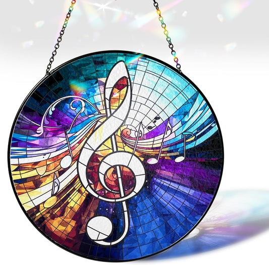 7.8" Musical Note Stained Glass Decor, Window Suncatcher Hanging Decorations, Suncatcher Art Decor