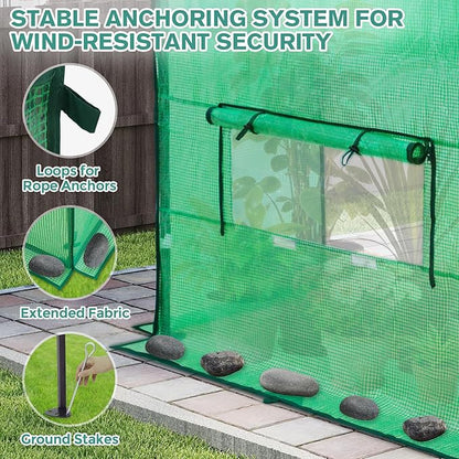 COOS BAY 6x6 FT Portable Walk-in Greenhouse, Pop up Outdoor Green House with Power Access Openings, Zippered Doors & Windows, Durable PE Cover, Green