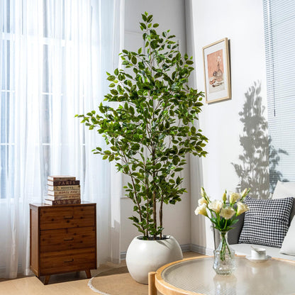 Artificial Ficus Tree Indoor 7ft, Large Potted Faux Tree with Realistic Silk Leaves & Trunk for Home Office, Living Room Corner Decor