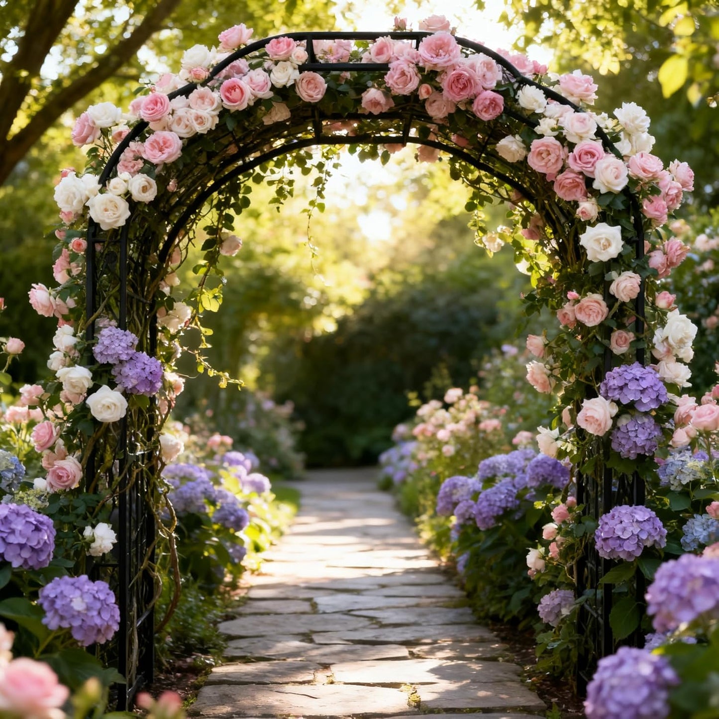 Metal Garden Arch 98.4" H Garden Arbor Trellis for Outdoor Climbing Plants Support Rose Lawn Tall Super Large Event Arch(XL, Black)