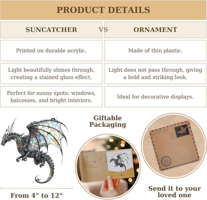 Dragon Bookish Acrylic Suncatcher Stained Glass Effect Window Car Hanging Christmas Ornament Indoor Outdoor Decor Garden Sun Catcher Panel Gifts for Dragon Lover for Women Mom Grandma