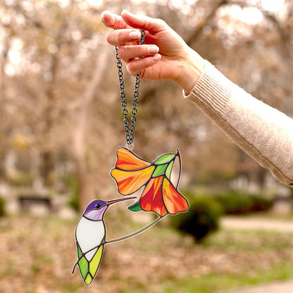 Hummingbird Hibiscus Acrylic Suncatchers, Bird and Flower Sun Catcher Indoor Window Hanging, Handmade Floral Art Decor, Birthday Gift for Mom Nature Lovers Bird Lovers Women Friend