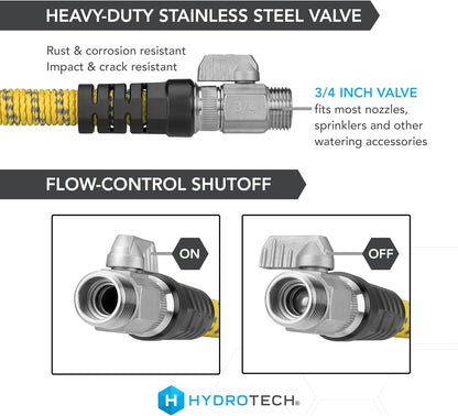 HydroTech 100 ft Expandable Garden Hose - Pro Series, 2x Max Flow, 3/4" No-Kink Flexibility, Lightweight Hose for Lawn, Garden, Car Washing, Deck and Patio Cleaning