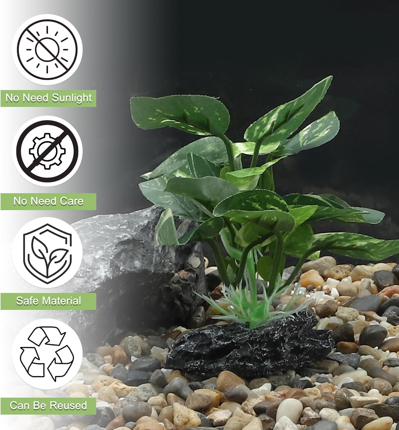 Aquarium Plastic Plants, Silk Aquarium Plants, Silk Plants for Betta Fish Tank, Plant Decor for Aquarium, Dark Green, Pointed Leaves, 4.7" Tall