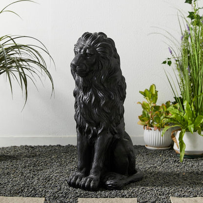Glitzhome Guardian Sitting Lion Garden Statue MGO Outdoor Decoration, 27.75" H, Black