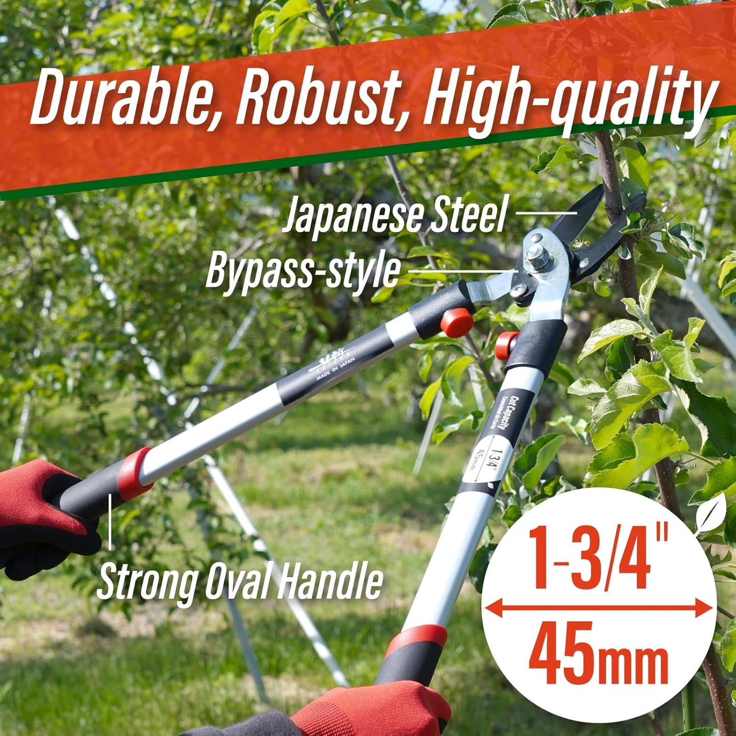 SUIZAN Bypass Hand Loppers 25" - Professional Japanese Branch Cutter Lightweight Compact Tree Trimmer Gardening Tools