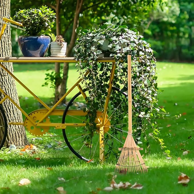 HANABASS Garden Rake Small Rake Bamboo Kids Leaf s for Lawns Garden Patio