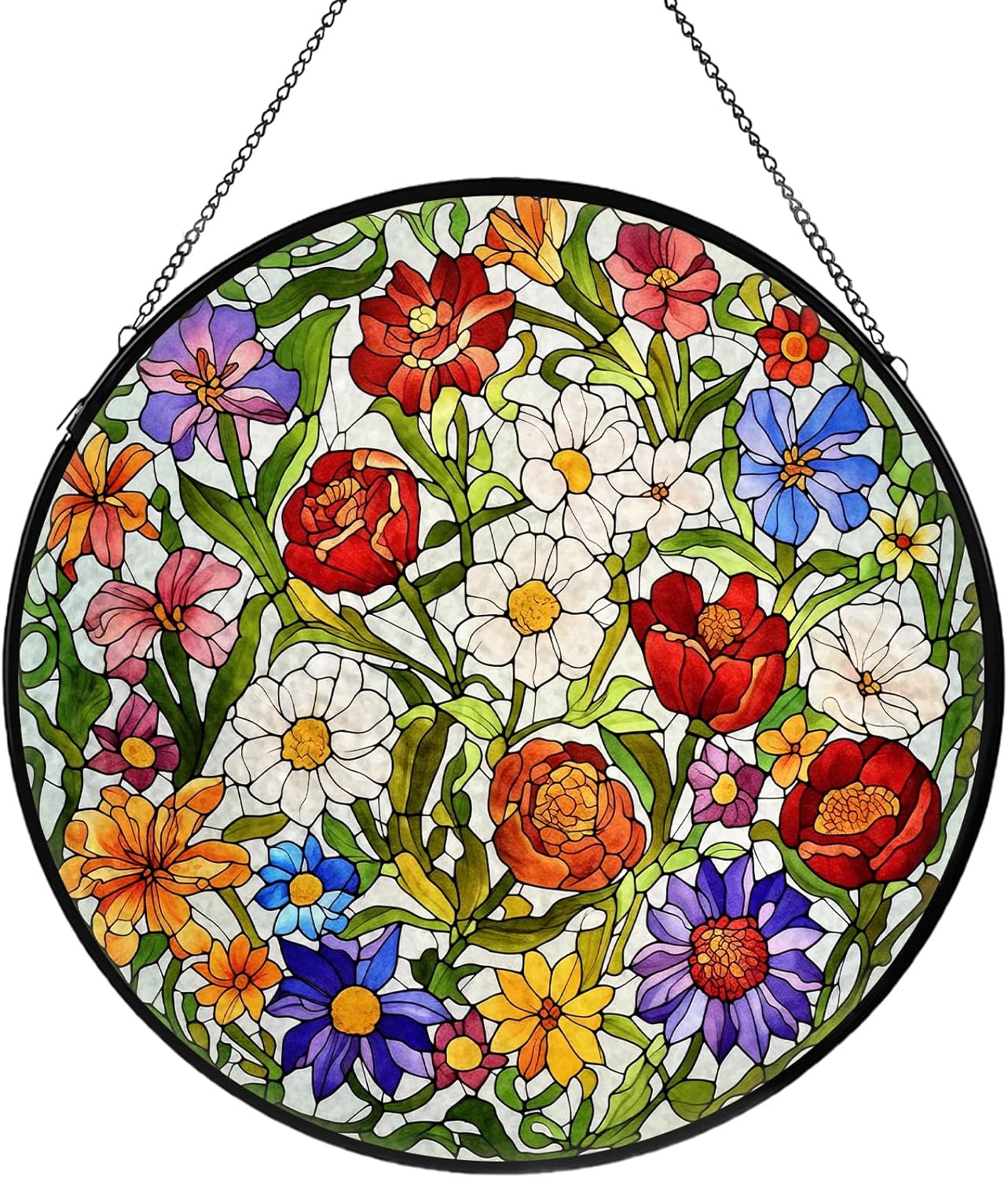 Flower Stained Glass Window Hanging, Suncatcher Diamond Glass Panel Hangings, Wildflower Colorful Sun Catchers Indoor Windows Wall Art, Gift for Mom Grandma, Christmas Decor for Home Office7.87 inches