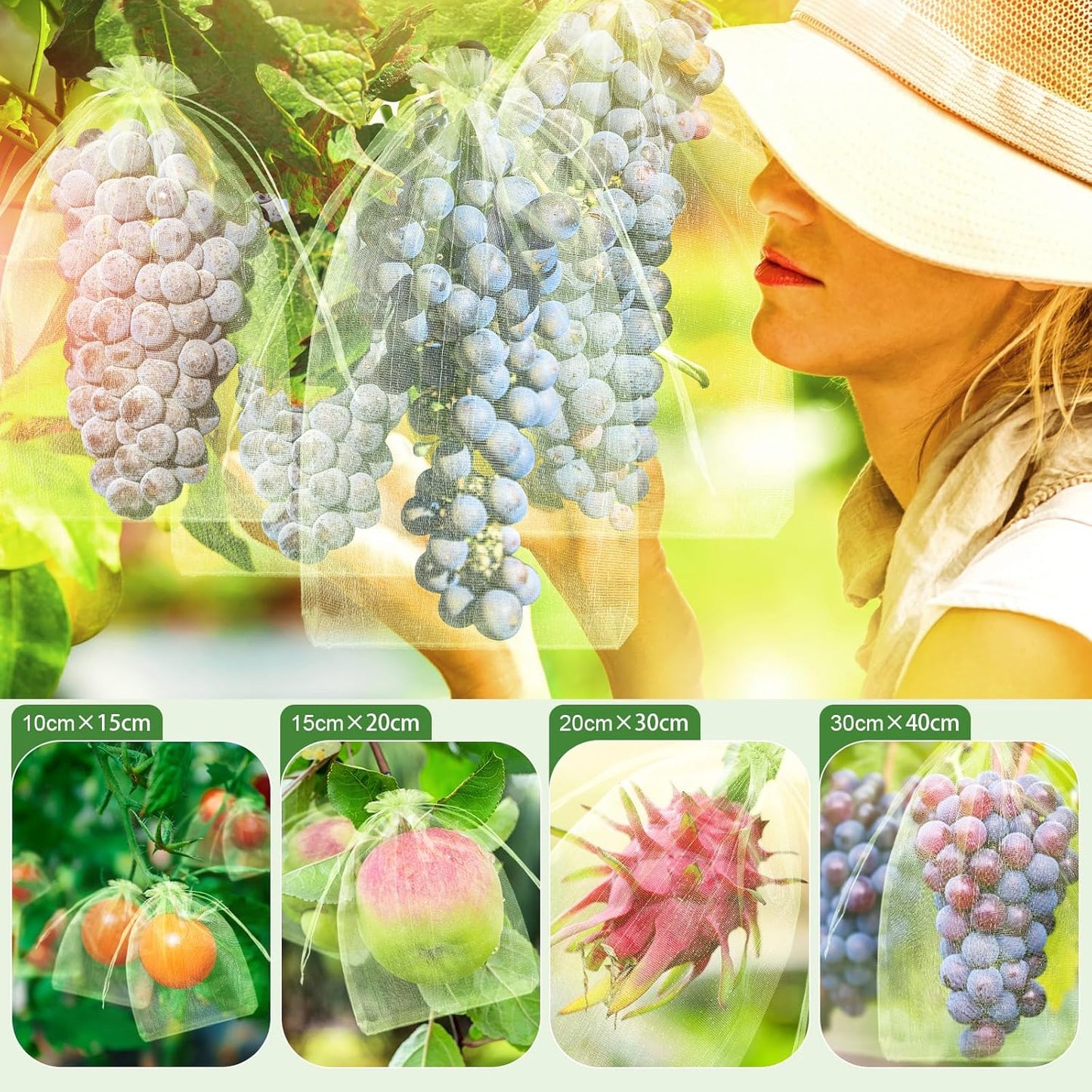 SATINIOR 160 Pcs Fruit Protection Bags, Green Netting Bags, Fruit Cover Mesh Garden Organza Bag with Drawstring for Vegetable Tomato Plant Flower Mosquito Bug Insect Bird Net Barrier