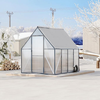 6'x7' Aluminum-Framed Polycarbonate Greenhouse, Heavy Duty Polycarbonate Greenhouse with Quick Setup Structure and Roof Vent, Large Enhanced Aluminum GreenhouseKit for Outdoors