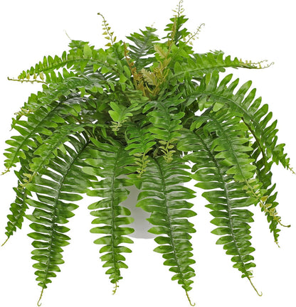 Hollyone Artificial Fern Plants in White Pot 25.5" Medium Artificial Boston Fern 31 Leaves for Outdoors & Indoor Faux Potted Plants Fake Ferns Bush Plant Patio Garden Farmhouse Porch Home Decor Green