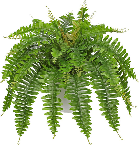 Hollyone Artificial Fern Plants in White Pot 25.5" Medium Artificial Boston Fern 31 Leaves for