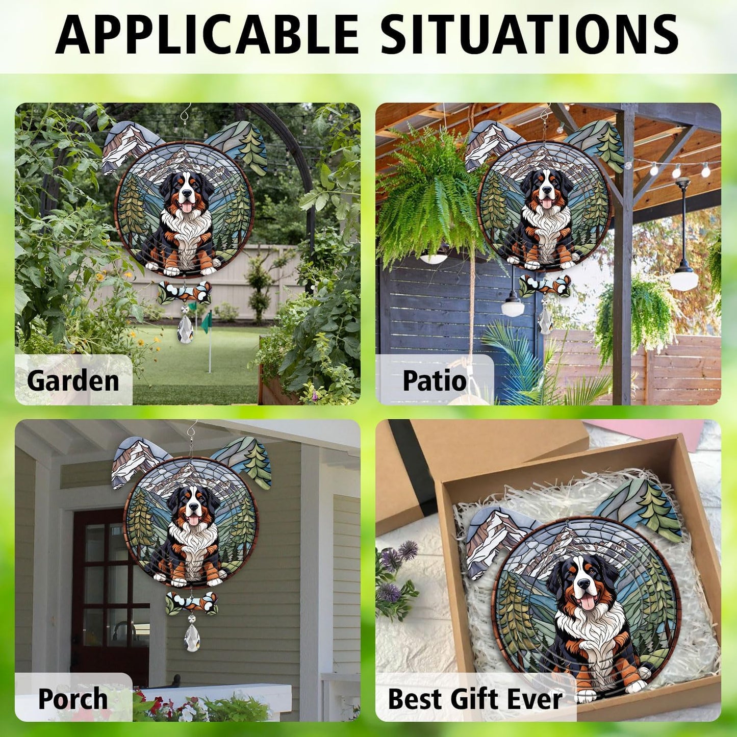 Bernese Mountain Dog Ears Wind Spinner, Bernese Mountain Wind Spinner Hanging for Yard and Garden V02