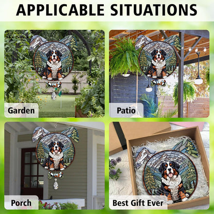 Bernese Mountain Dog Ears Wind Spinner, Bernese Mountain Wind Spinner Hanging for Yard and Garden V02