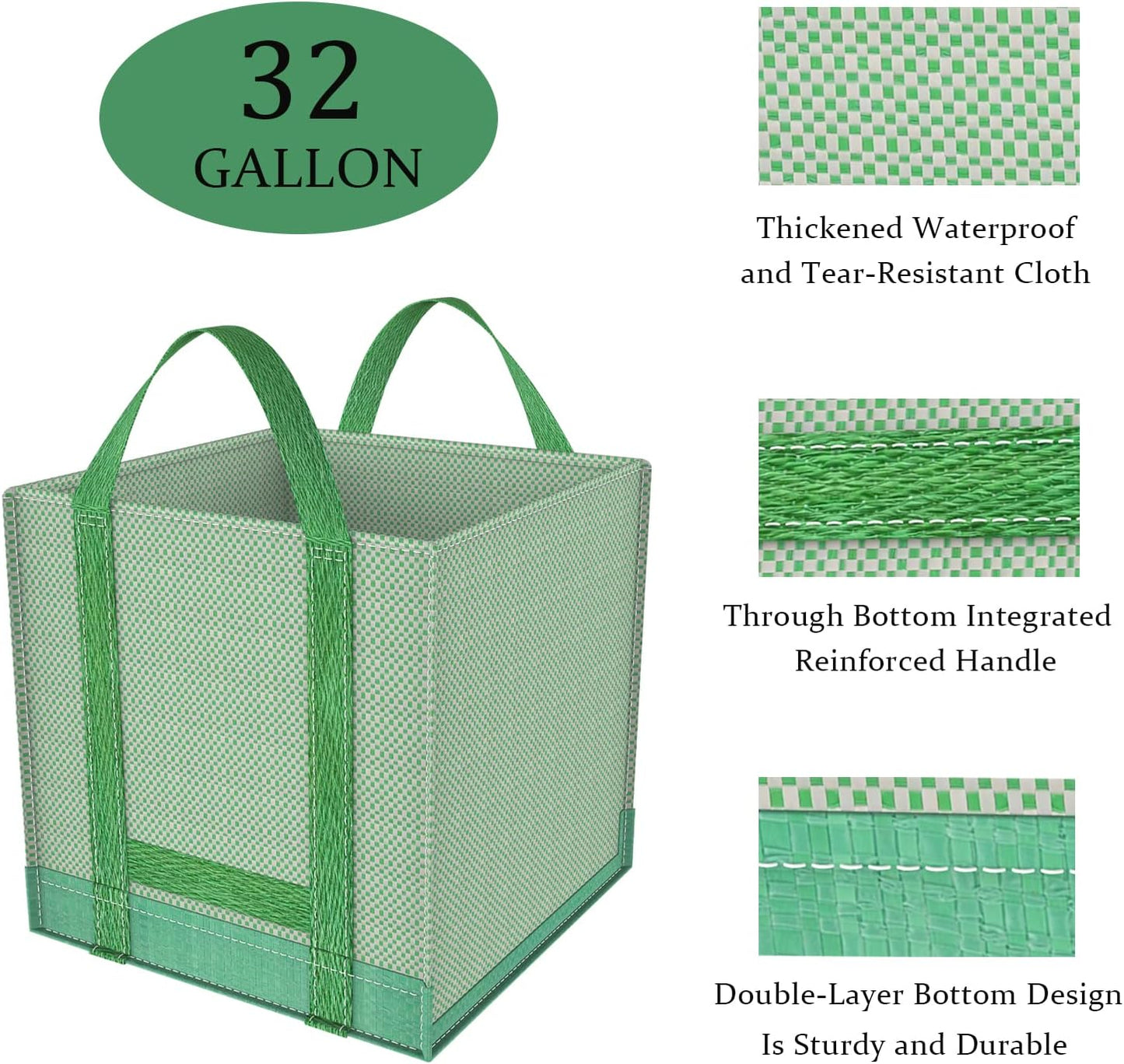 Reusable Yard Waste Bags/Lawn Bags/Leaf Bags, Collapsible Garden Bag, Pop Up Garden Bag, Heavy Duty Woven Polypropylene Bag, Double Bottom Design Reinforced carry handles(1-Pack 32Gallons)