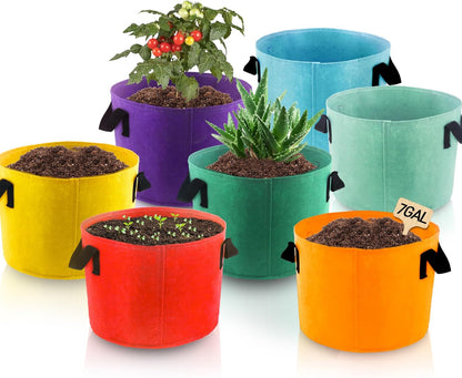 7-Gallon Fabric Grow Bags (7 Pack of Mix Colors) with Handles for Potato Tomato Flower and Vegetables