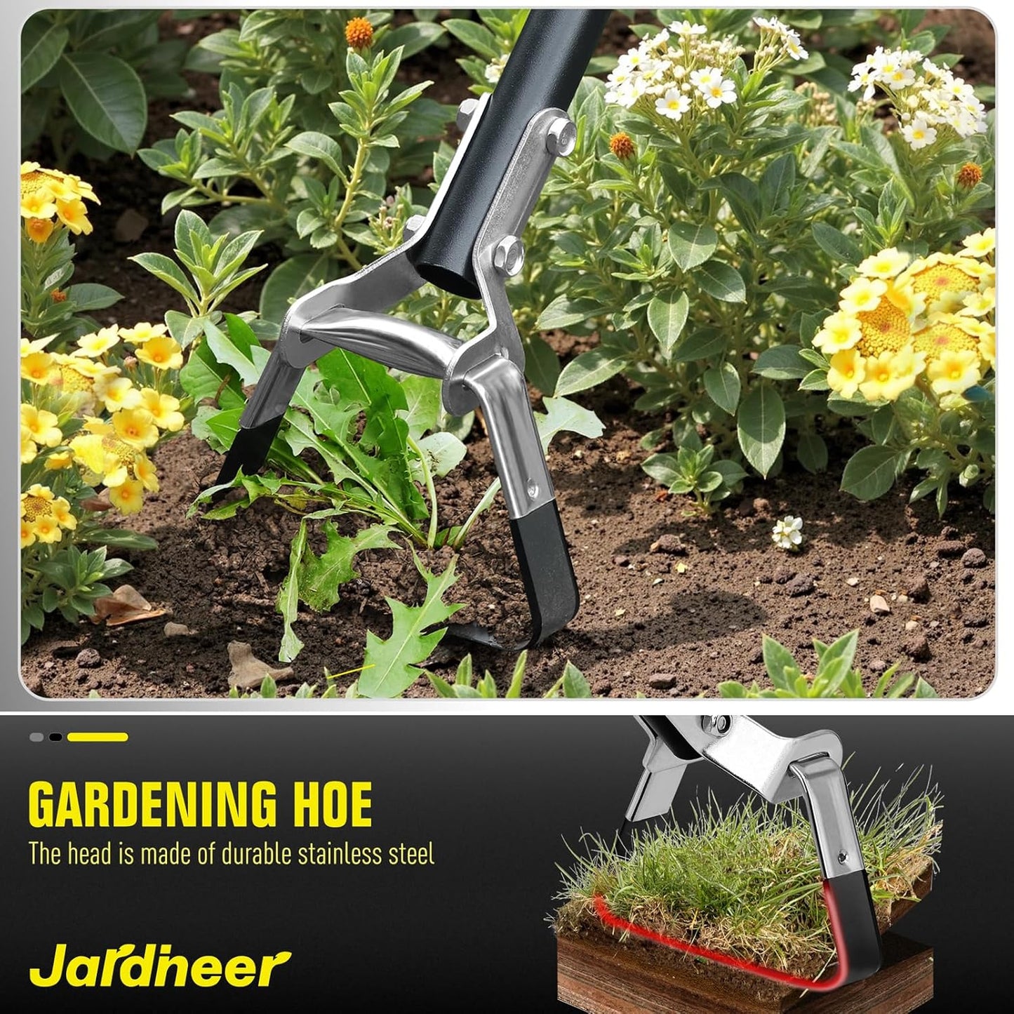 Jardineer Hula Hoe with Long Handle,Hoe Garden Tool, for Weeding, Stirrup Hoe for Flower Beds,Yards(64 inches)