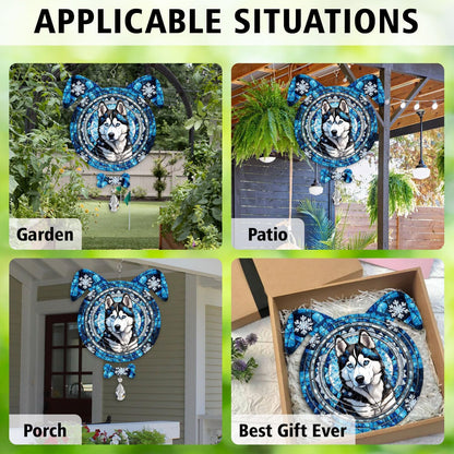 Siberian Husky Dog Ears Wind Spinner, Siberian Husky Wind Spinner Hanging for Yard and Garden V02