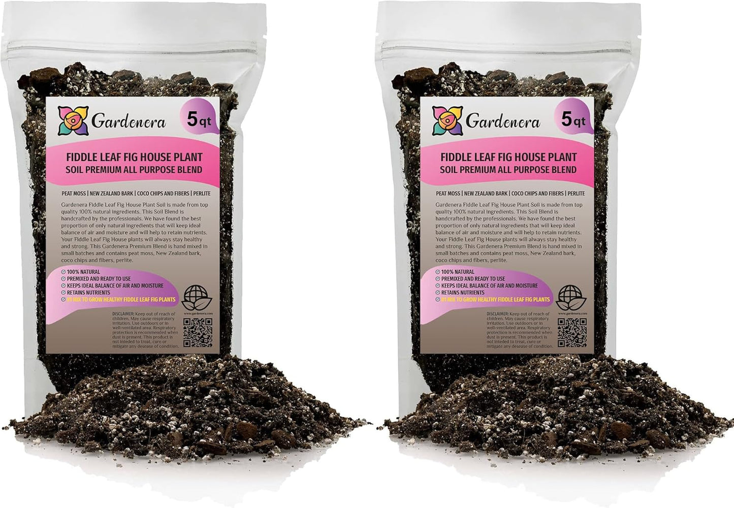 Gardenera Fiddle Leaf Fig Soil Mix - 10 Quart - Premium Blend of Peat Moss, New Zealand Bark, Coco Chips, and Perlite for All Purpose Planting - 2 Bags of 5 Quart