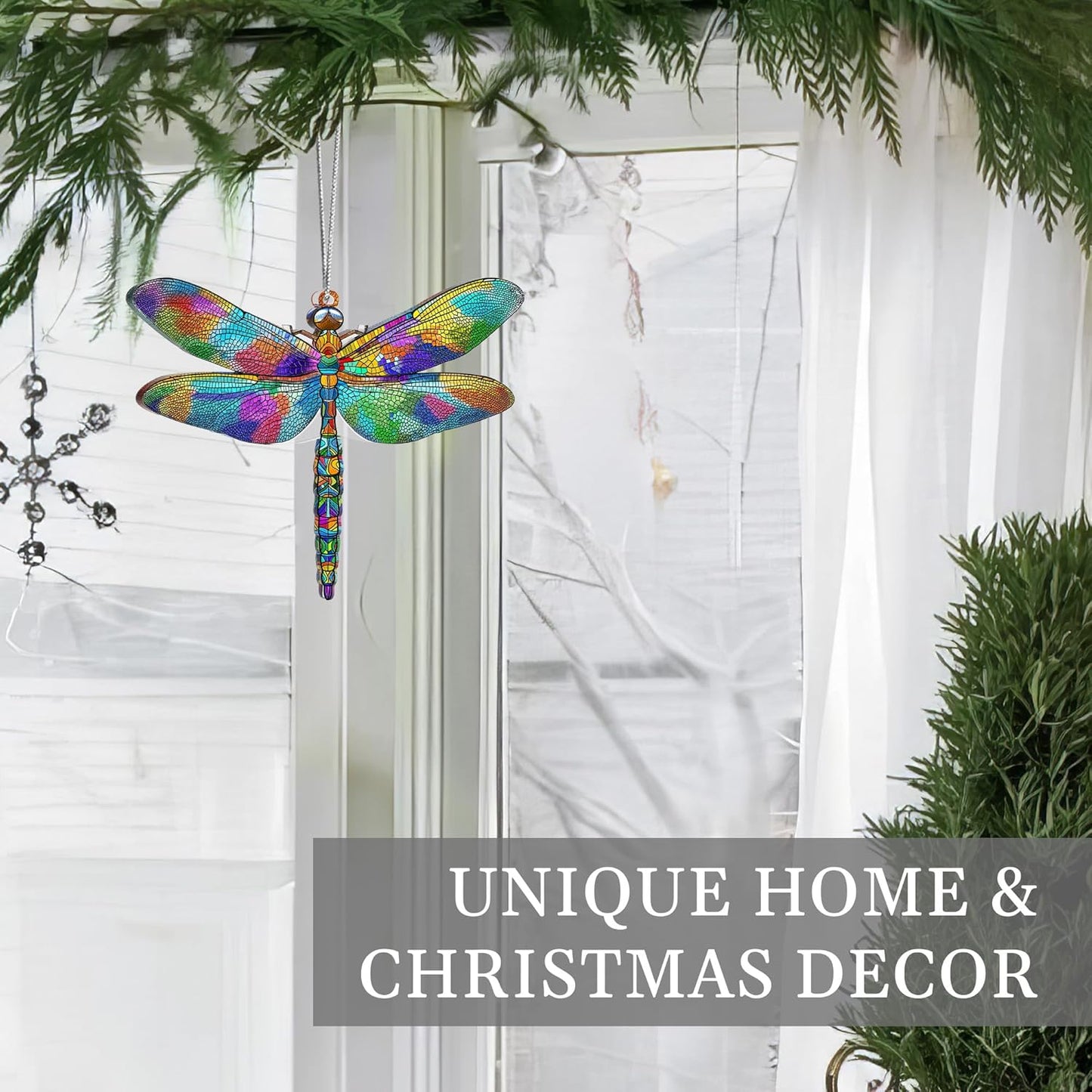 Dragonfly Gifts for Women, Dragonflies Decor Suncatcher Effect, Dragon Fly Stained Glass Effect, Dragonfly Ornaments for Christmas Tree Decoration, Birthday Gift for Mom (Summer Parade)