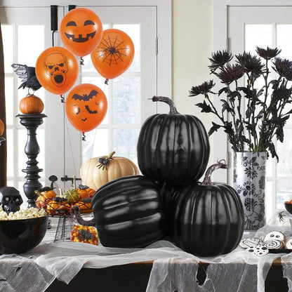 Artmag 6 Inch Large Artificial Pumpkins, 4PCS Big Black Faux Foam Harvest Pumpkins for Fall Autumn Thanksgiving Seasonal Holiday Decor