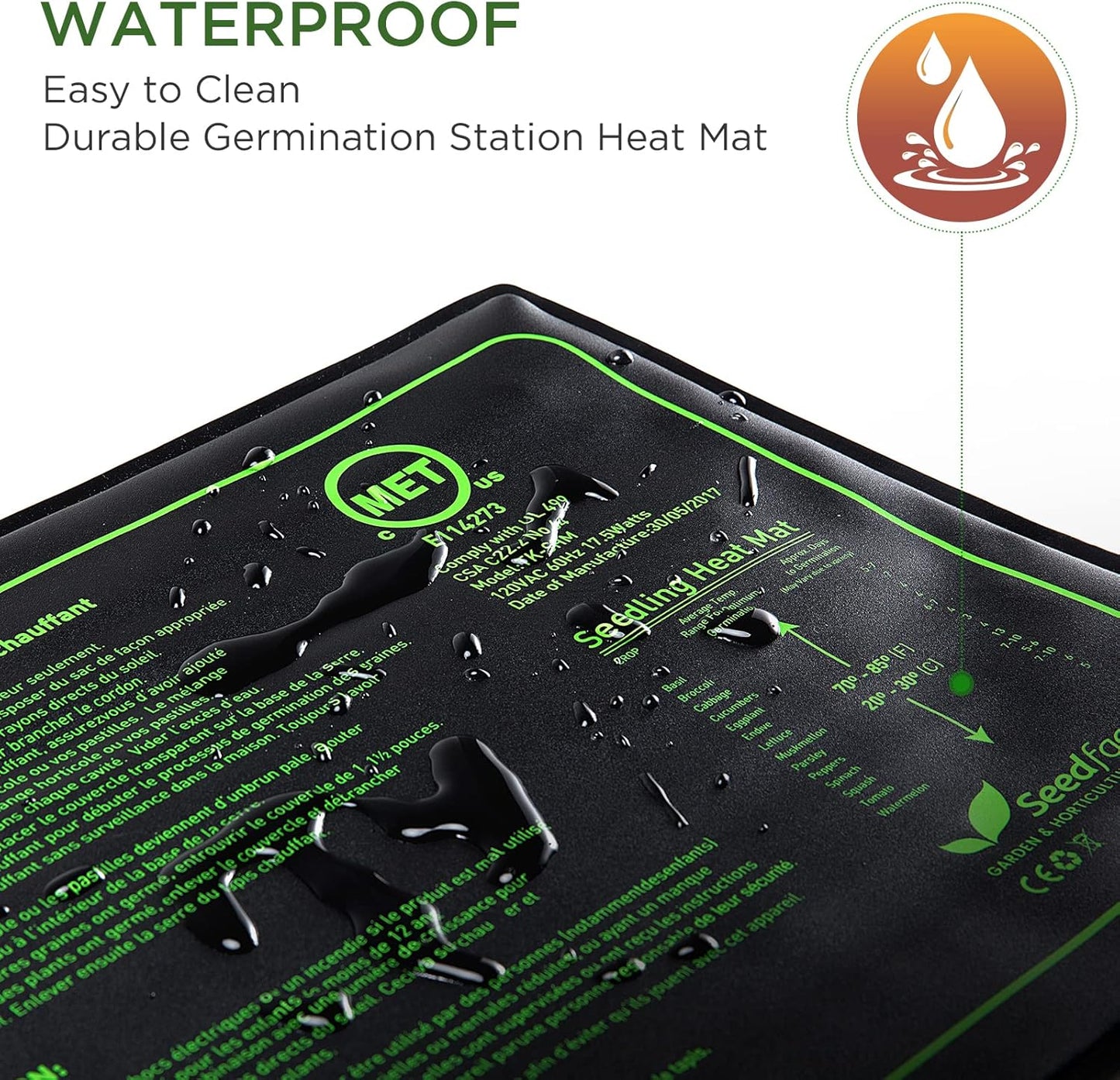 Seedfactor MET Certified Seedling Heat Mat, Adjustable Temperature, Waterproof, Durable Germination Station, Warm Hydroponic Heating Pad, Indoor Home Gardening, Medium Size