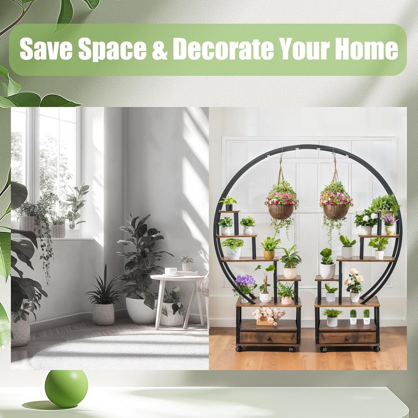 Plant Stand Indoor: 6-Tier Plant Stand Metal Display with Wheels Hanging Planters for Indoor Plants/Books/Fashion Accessories 2pcs