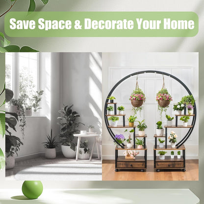 Plant Stand Indoor: 6-Tier Plant Stand Metal Display with Wheels Hanging Planters for Indoor Plants/Books/Fashion Accessories 2pcs